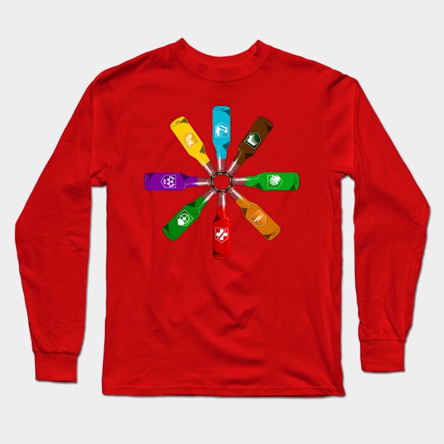 Zombie 8 Perk Pinwheel on Red Long Sleeve T-Shirt by LANStudios